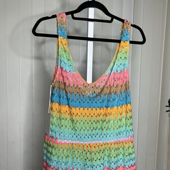 Show Me Your Mumu Ren Romper in Multi Stripe Crochet Beach Cover Up Size L - Picture 6 of 10